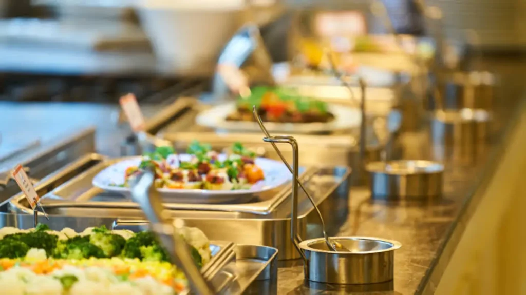 Buffet line with prepared dishes
